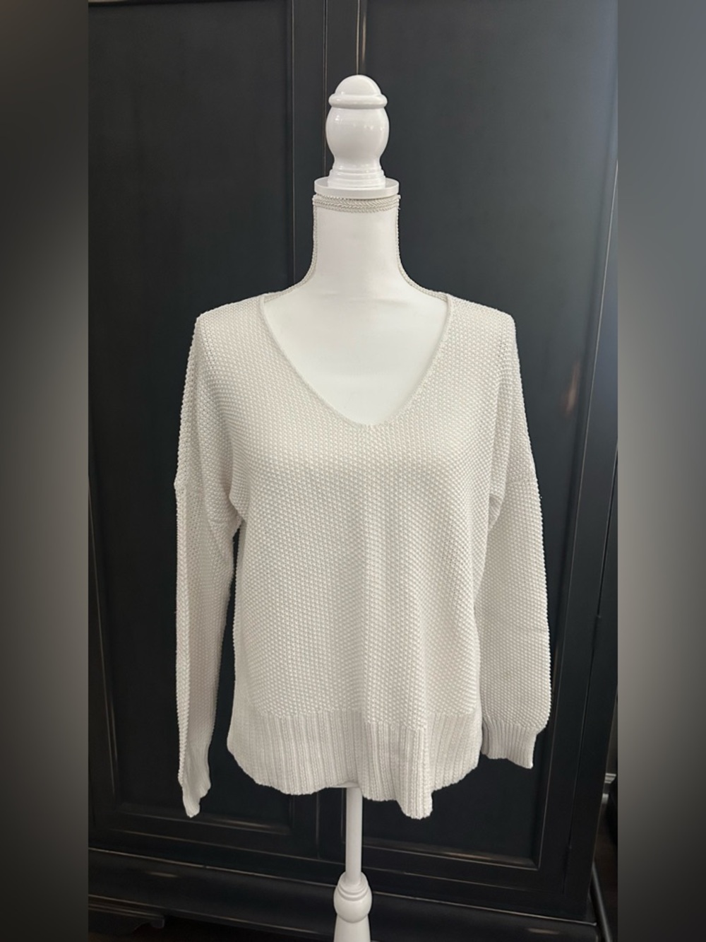 Lucky Brand Cream V-Neck Textured Knit Sweater